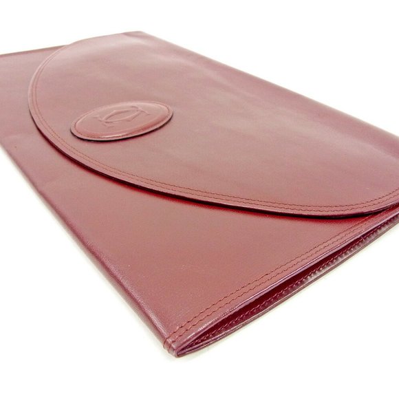 Cartier Clutch Bag Mastline Bordeaux Leather Authentic USED T9482 - Picture 3 of 8